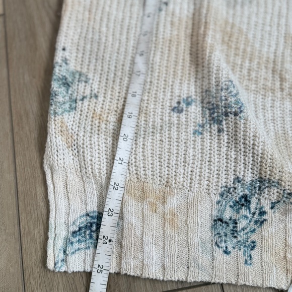 Anthropologie Pilcro Slouchy V-Neck Sweater Ivory Floral Bohemian Oversized - Picture 11 of 13